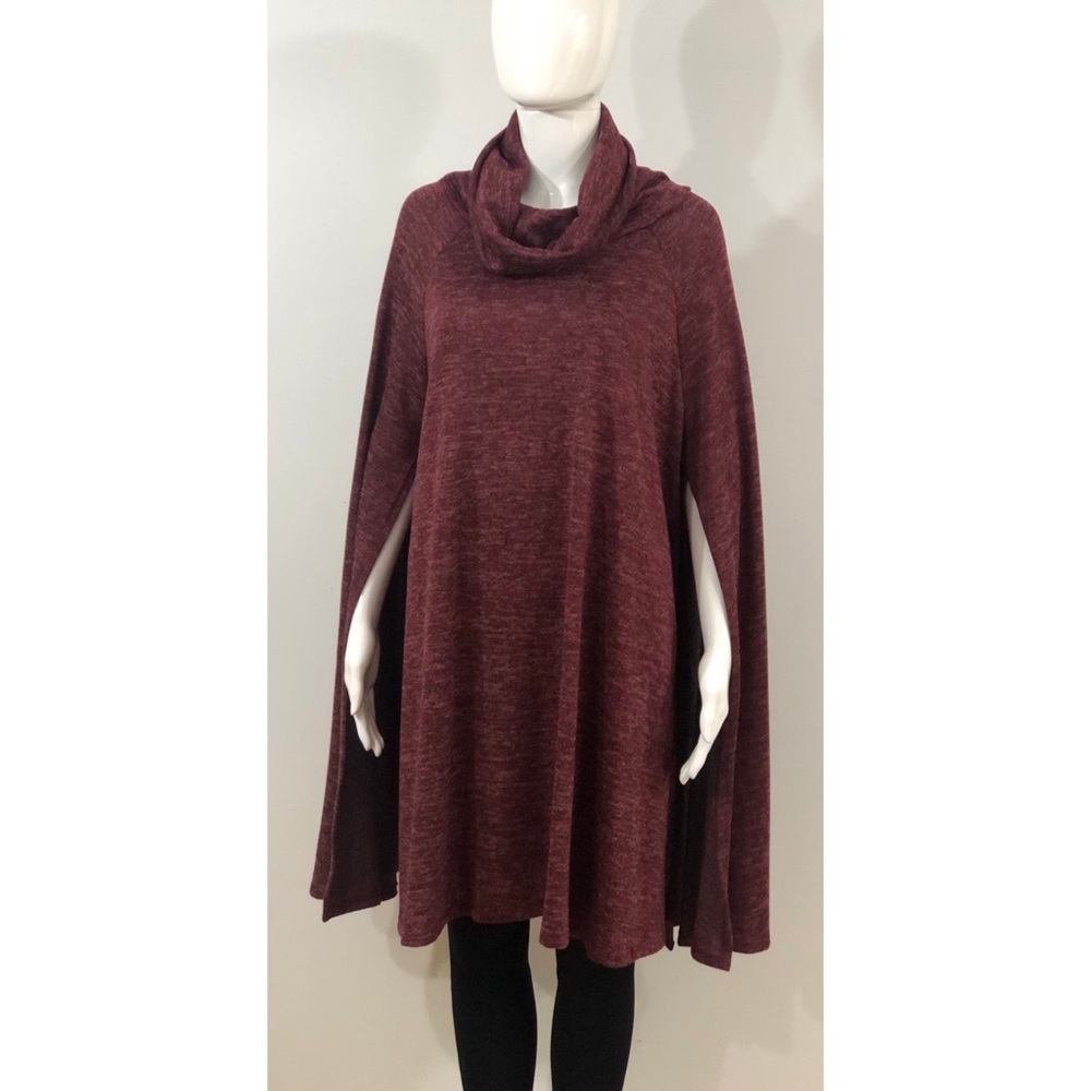 Red wine sweater dress cape sweater poncho dress - Picture 6 of 11